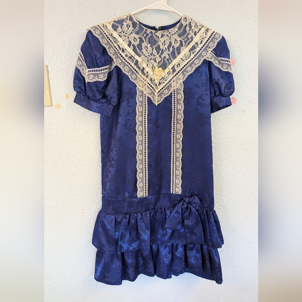 Vintage Gunne Sax Floral Babydoll Lace Mini Dress